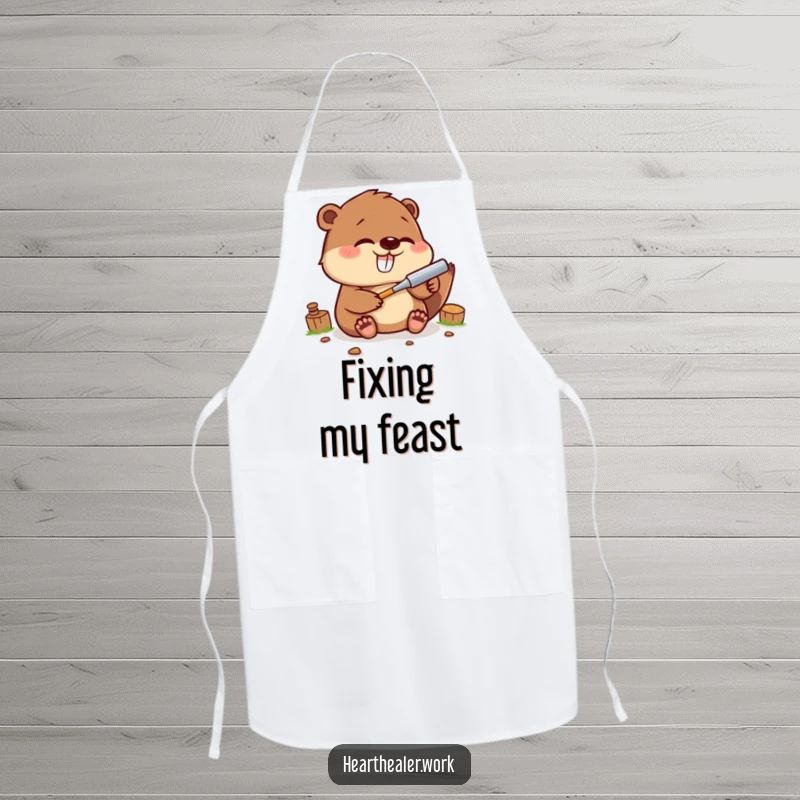 Funny Kawaii Beaver Apron: A cute beaver fixing with a tool, adding industriousness and funny charm to activities. Great funny gift.