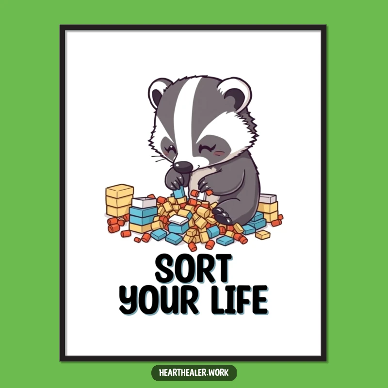 Funny Kawaii Badger Poster: Neat & Hilarious Art for Organized Spaces!