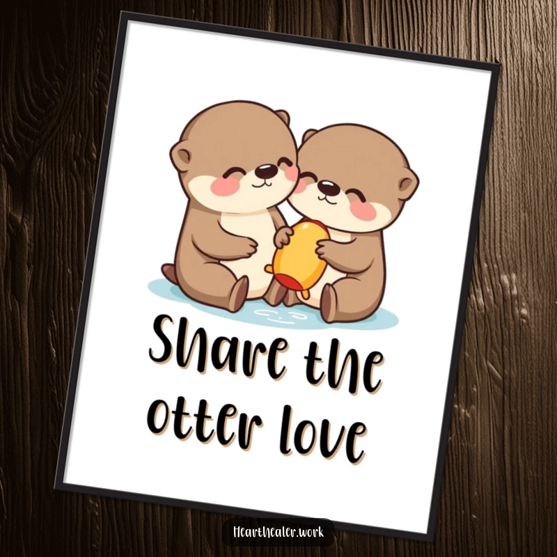 Funny Kawaii Otter Poster: A charming illustration of an otter sharing, radiating sweetness and humor. Excellent funny gift.