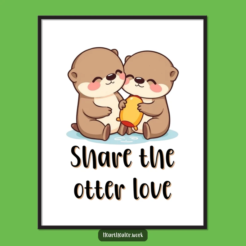 Funny Kawaii Otter Poster: Adorable Sharing Scene for a Hilarious Wall!