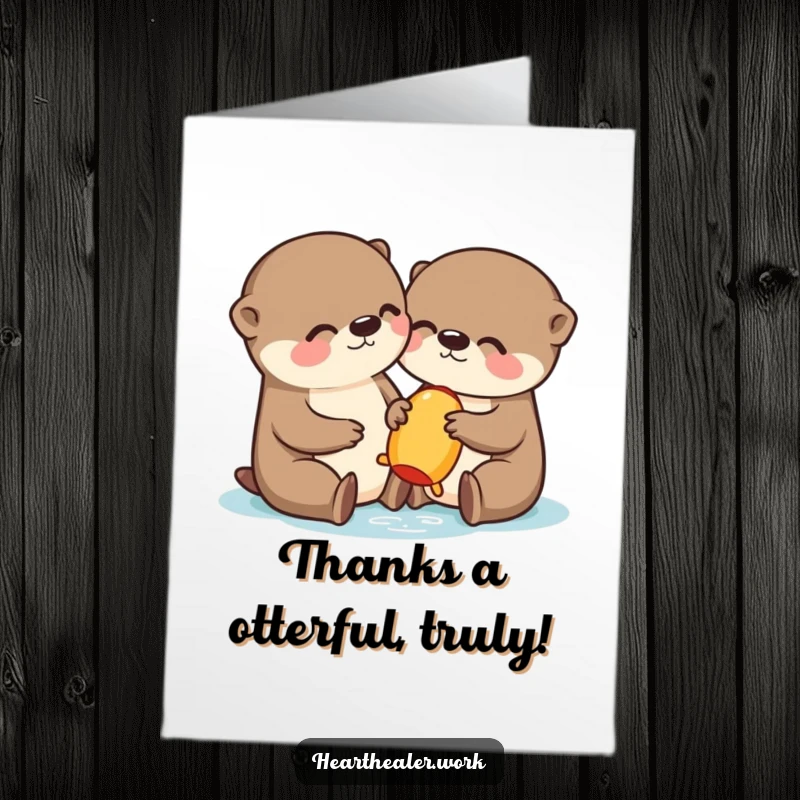 Funny Free Printable Thank You Card: Playful kawaii otter sharing a toy, sending heartfelt thanks with a cheerful expression.